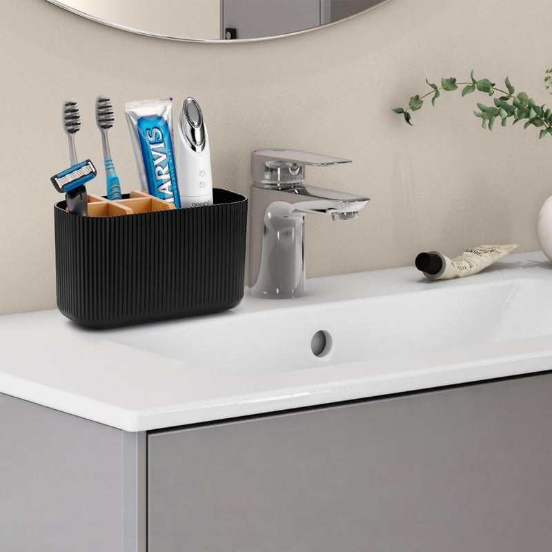 GFWARE Black Toothbrush Holder - Bamboo Toothbrush Holders for Bathrooms Electric Toothbrush Holder Organizer Kids Toothbrush Holders for Bathrooms Countertop - Image 2